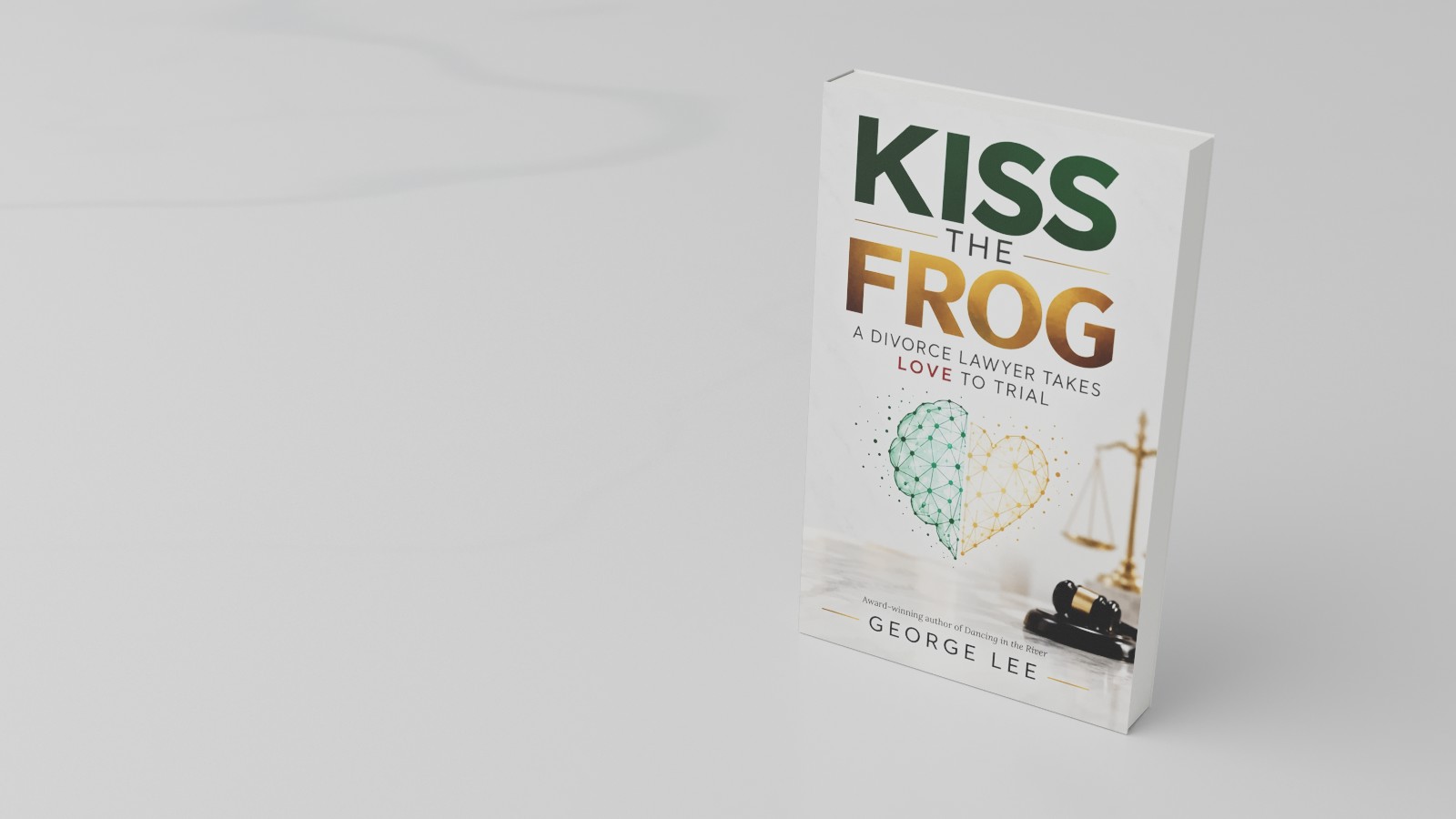 The book Kiss the Frog standing on white marble in soft window light